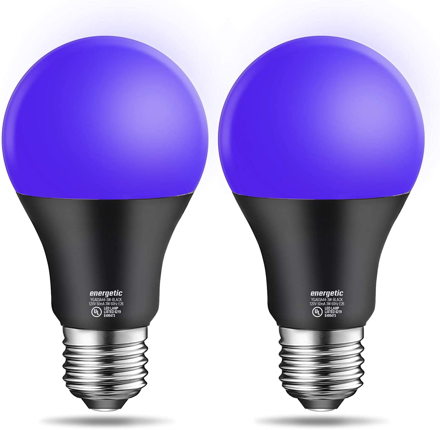ENERGETIC LED A19 Black Light Bulb, 3W (40Watt Equivalent), E26 Base, UL Listed, Glow in The