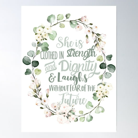 Proverbs 31:25 Clothed In Strength And Dignity - Christian Wreath Design Poster Wall Art, Modern Wall Decor For Living Room Bedroom, 8x12 UNFRAMED