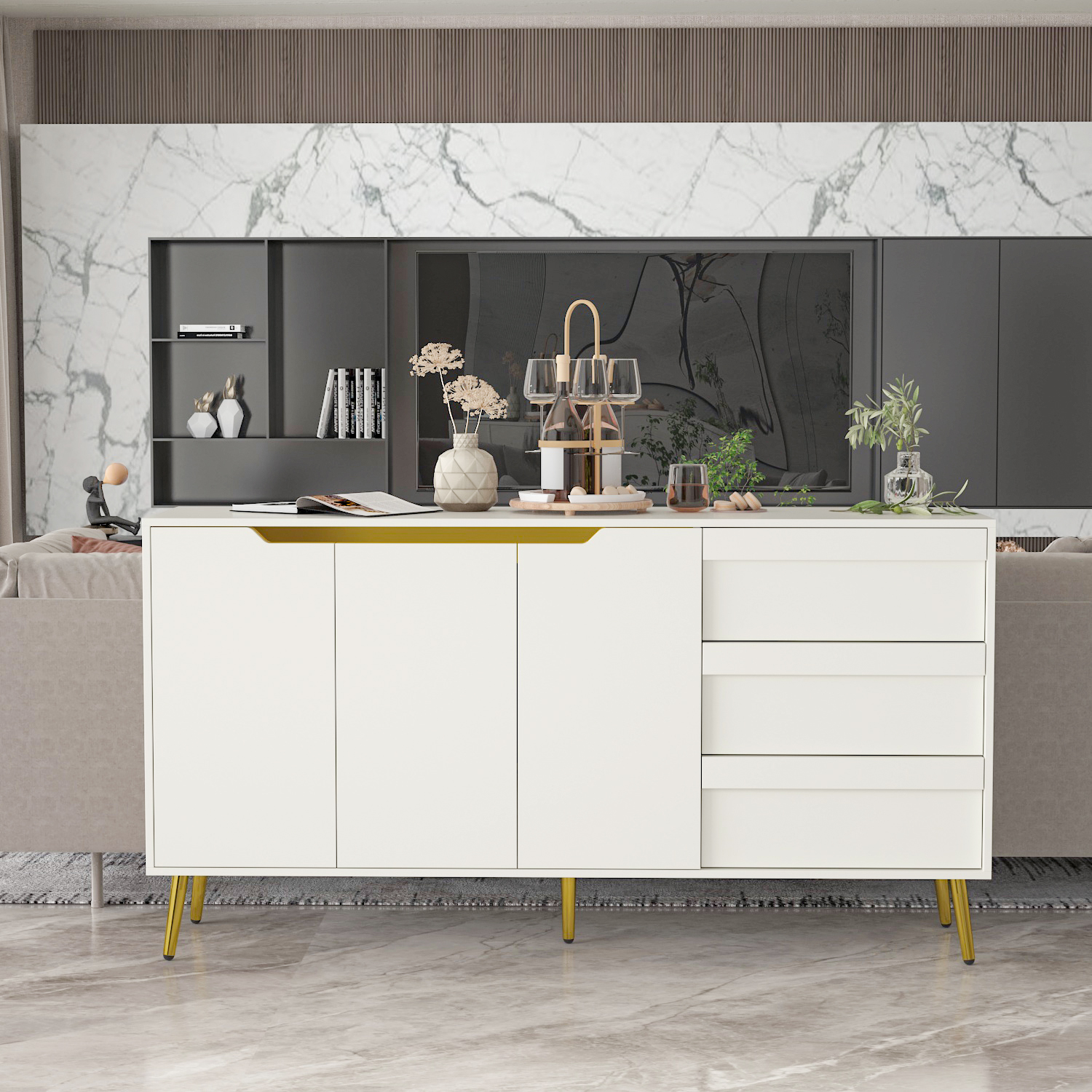 Hitow Sideboard Buffet with 3 Drawers & 2 Doors, Accent