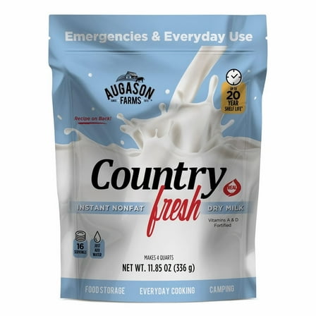 Augason Farms Country Fresh Instant Nonfat Dry Milk Pouch 12 oz. (Pack of 3)