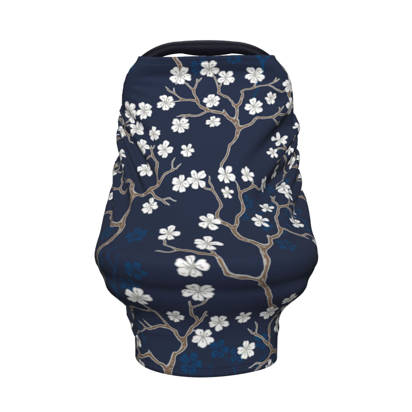 Fotbe Cherry Blossoms on Navy Background Pattern Car Seat Covers for Babies, Nursing Breastfeeding Cover Infant Carseat Canopy, Soft Stretchy Carrier Cover