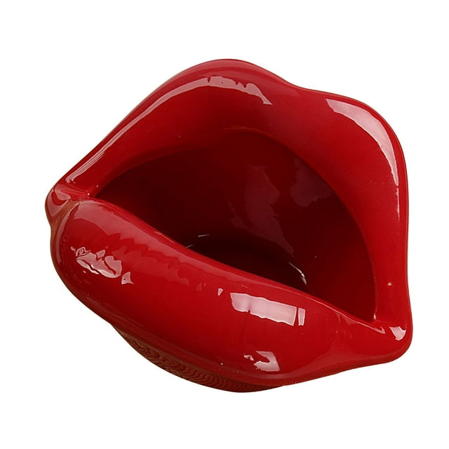 Fiudx Cenicero de Cerámica Creativo, Diseño Único En Forma de Labio, Resistente Al Viento con 2 Ranuras, Decoración Divertida y Adorable para El Hogar, Perfecto para Bares y Restaurantes, Rojo/Rosa/M