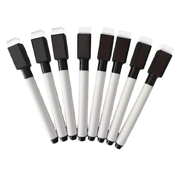 PPKVUFD Fine tip Dry Erase Black Markers with Magnetic Cap and Eraser, Perfect for Dry Erase Boards and Whiteboards, Pack of 8