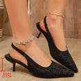 thumbnail image 3 of Slingback Sandals for Women Pointed Closed Toe Stiletto Heels Elastic Strap Slip on Wedding Party Dress Shoes Black Size 8, 3 of 6