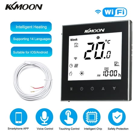 KKmoon Digital Underfloor Heating Thermostat for Electric Heating System Floor & Air Sensor with WiFi Connection & Voice Control Energy Saving AC 95-240V 16A Touchscreen LCD Display Room Temperature