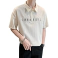 thumbnail image 2 of Camiseta estampada para hombre Cuello vuelto Media cremallera Patrón de letras Color liso Camisa ajustada holgada de manga corta, 2 of 8