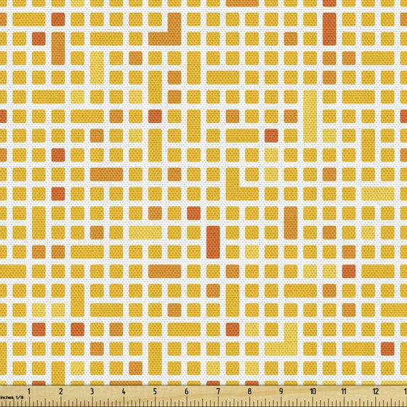 Geometric Sofa Upholstery Fabric by the Yard, Warm Tangerine Tones Squares Elements Rhythmic Illustration, Decorative Fabric for DIY and Home Accents, Earth Yellow Orange by Ambesonne