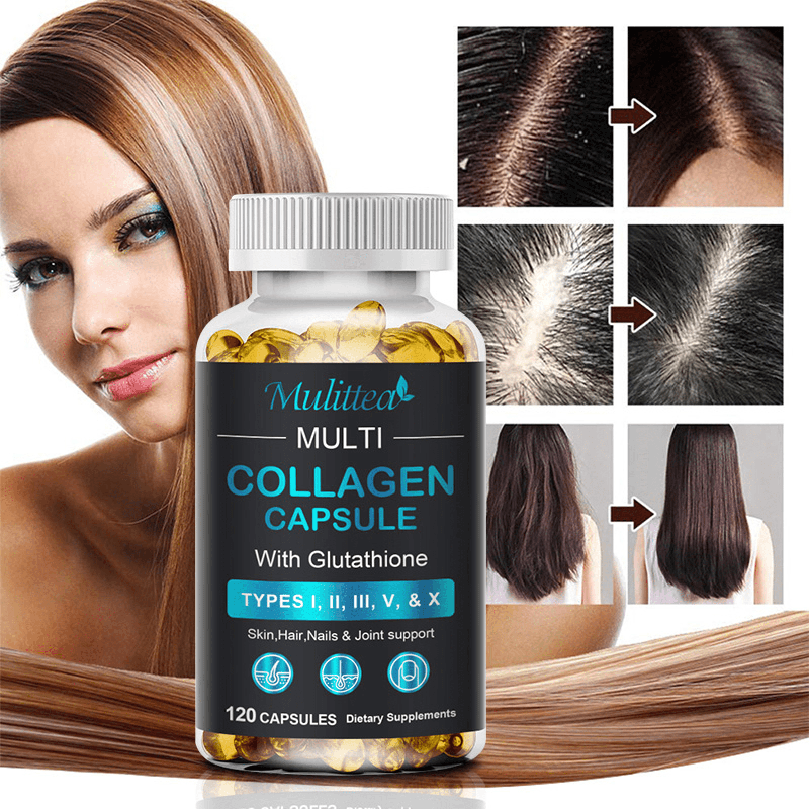 (2 Pack)Collagen Capsules, for Nails,Hair & Skin Health Support,120 Capsules