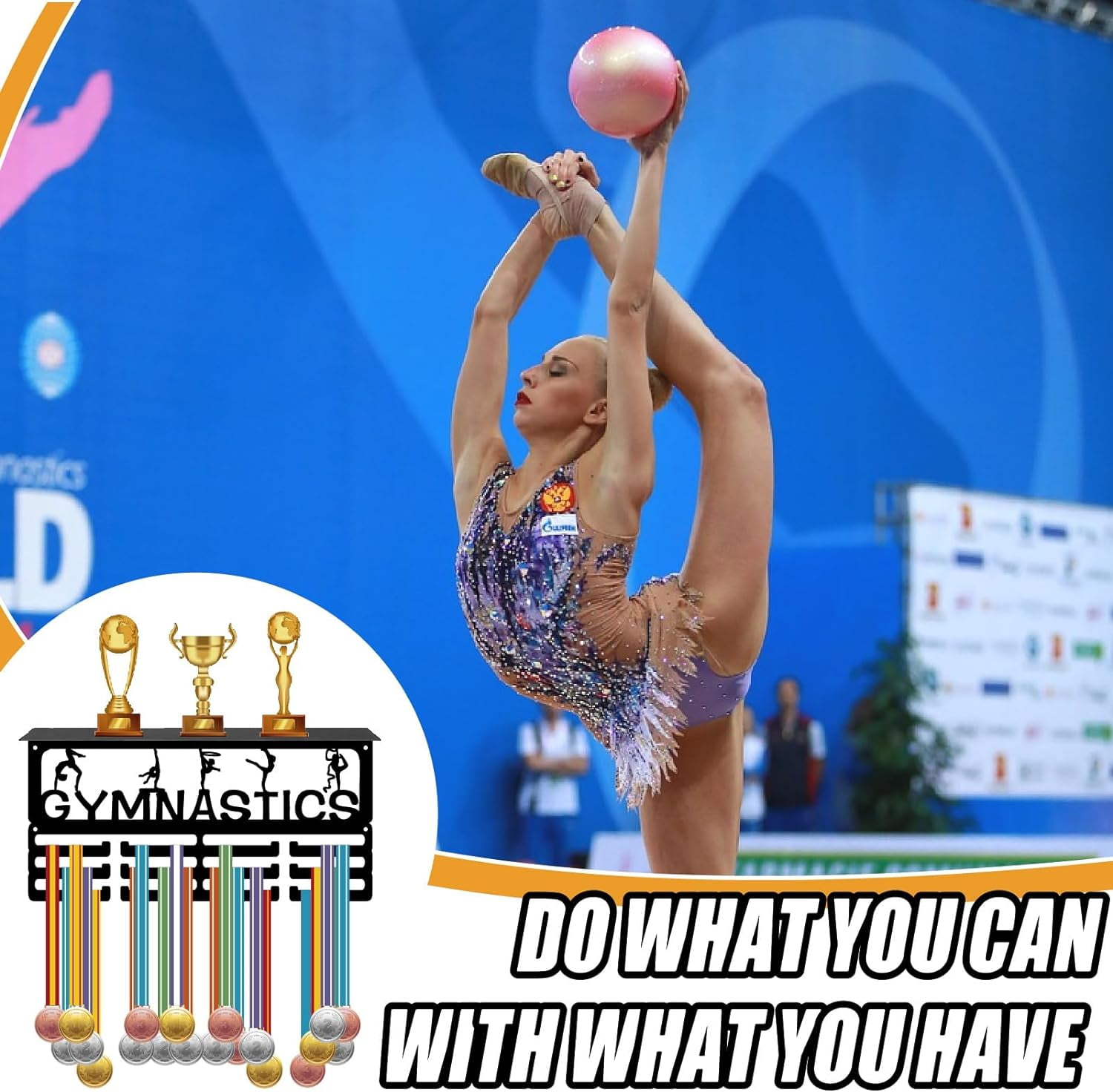 Gymnastics Medal Holder Trophy Shelf Medal Hanger Display with Shelf Stand Sports 4 Rows Wall Mount Hold 70+ Medals for Women Gymnastics Soccer Running Swimming Awards Rack 15.7 x 7.9 Inch DIY Making
