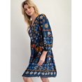 thumbnail image 6 of Women'S V-Neck Long Sleeve Printed Short Dress Loose Casual Bohemian Style Mini Beach Dress Blue L, 6 of 9
