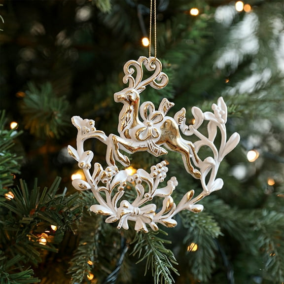 Vintage Decorative Christmas Key Ornament, White and Gold Hanging Tree Decoration, Intricate Floral Design, Elegant Holiday Decor for Tree and Festive Home Accents