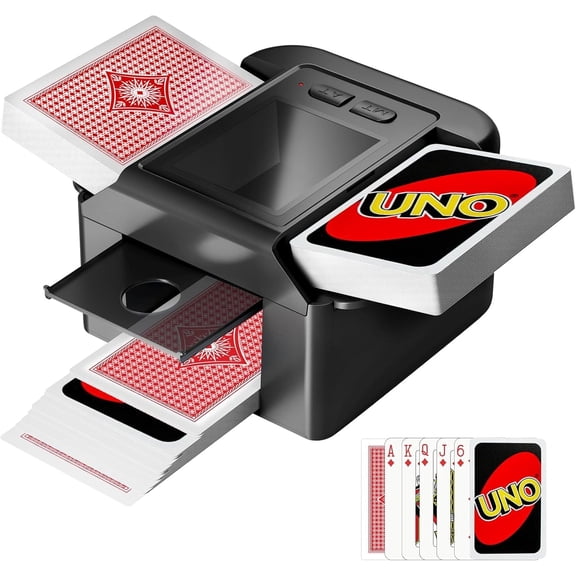 Automatic Card Shuffler for 1-2 Decks, Dual Mode Card Shuffler with USB-C Rechargeable Battery, Card Shuffler & Dealer for UNO, Skip-Bo, Poker, Blackjack, Texas Hold’em, Party & Travel