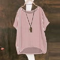 thumbnail image 4 of Lenpel Linen Tops for Women Cotton Short Sleeve Scoop Neck Curved Hem Striped T-Shirts Casual Tee Shirts Loose Tunic Blouses, 4 of 6