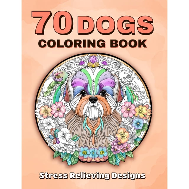 Libro para colorear para adultos con 70 perros para aliviar el estrés