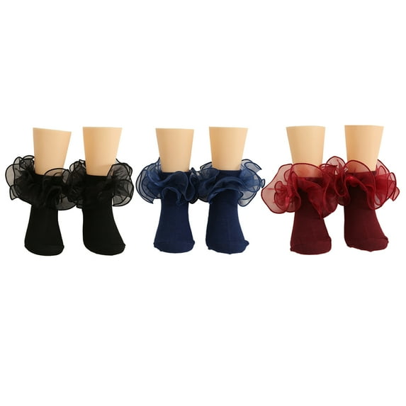 Xmarks Baby Girls Ruffle Socks Double Lace Frilly Dress Socks Kids Turn Cuff Socks for Girls 3 Pairs 0-10Y