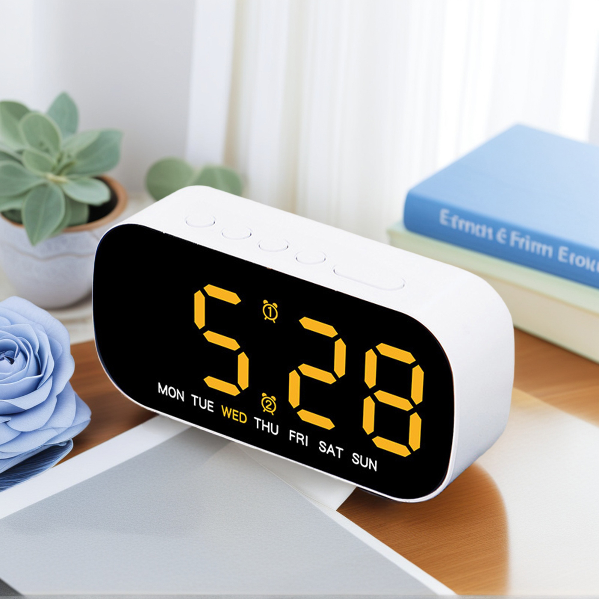 Unique Bargains LED Alarm Clock Black Housing and Yellow Light 5.1"L x 1.4"W x 2.4"H