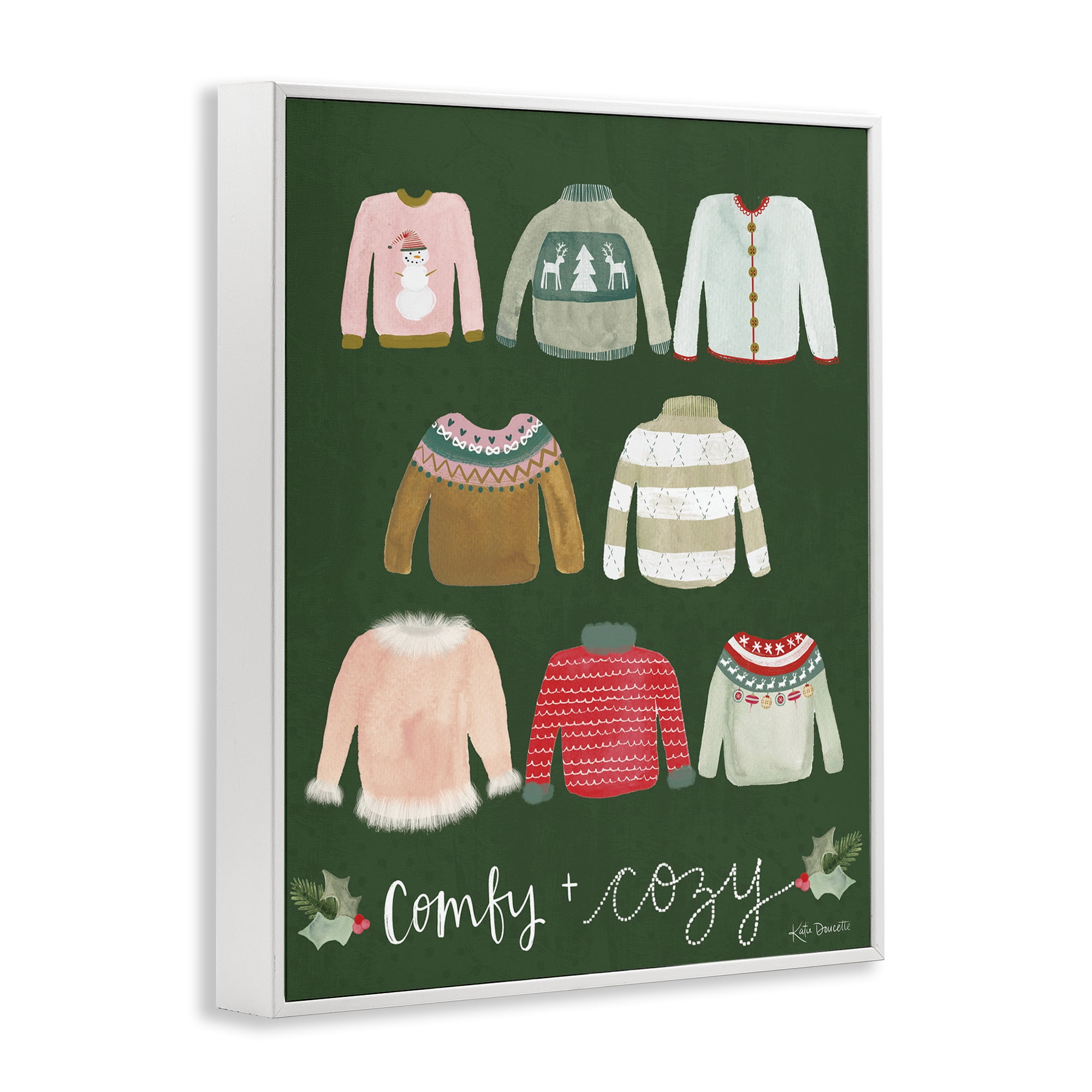 Stupell Industries Comfy & Cozy Sweaters Holiday Painting White Framed Art Print Wall Art, 24 x 30