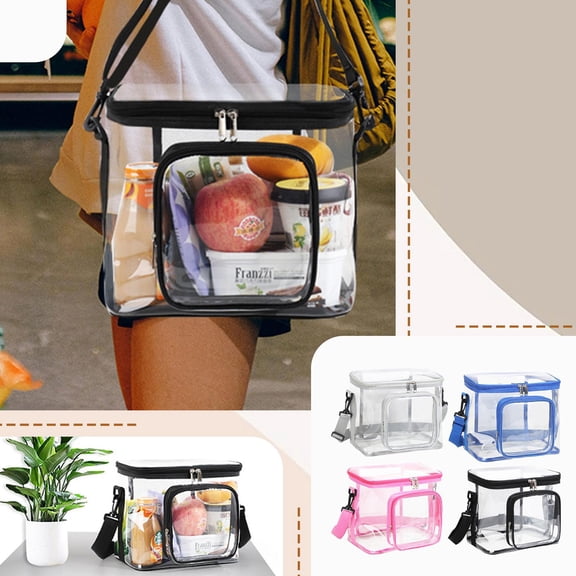 School Lunch Bag, Clear Lunch Bag for Student, Reusable Lunch Bag, Lunch Bag with Shoulder Strap, 10X7X9 Inch Clear Pvc Construction with Black Trim, Safe, Zipper Closure, Front