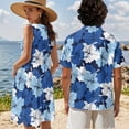 thumbnail image 4 of Jeiento Hibiscus Flowers Matching Outfits for Couples Mens Hawaiian Shirt Summer Dresses for Women Blue Vacation Shirts for Men Button Down Shirt Short Sleeve Beach Shirts, 4 of 6