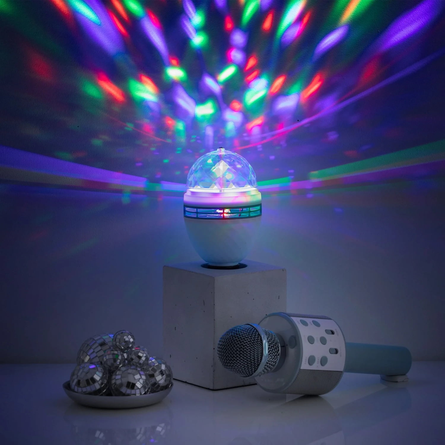 (3 pack) Merkury Innovations Spinning Party LED Bulb, Sound-Reactive Rotating Multicolor Light, E26 Base
