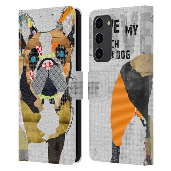 Head Case Designs Officially Licensed Michel Keck Dogs 4 French Bulldog Leather Book Wallet Case Cover Compatible with Samsung Galaxy S23+ 5G