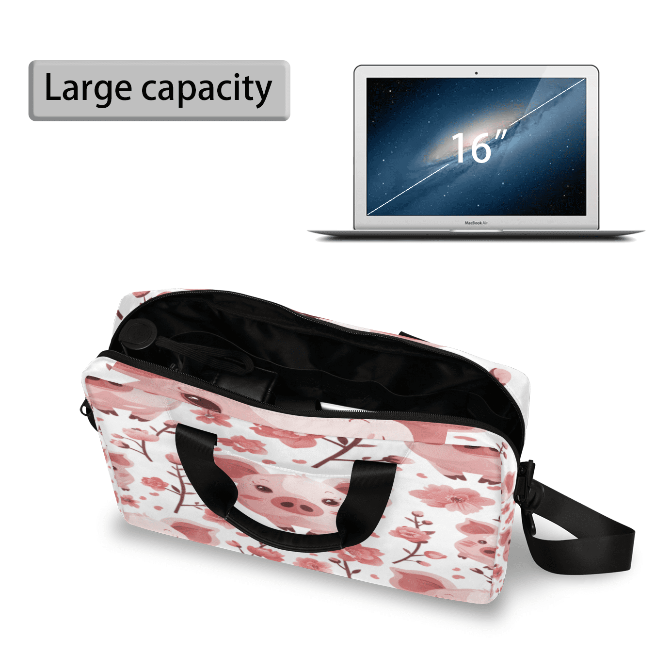 Herdesigns Pig Laptop Bag for Women Men, Computer Case Briefcase Messenger Bags, 15-15.6 inch Laptop Sleeve Shoulder Bag