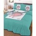 thumbnail image 3 of Quilts Twin Size Bedding Set, Pink Pig Lightweight Quilted Comforter, Teal Laundry Room Washing Machine Soft Reversible Bedspread Coverlet with Pillow Covers for All Season, 68" x 86", 3 of 7