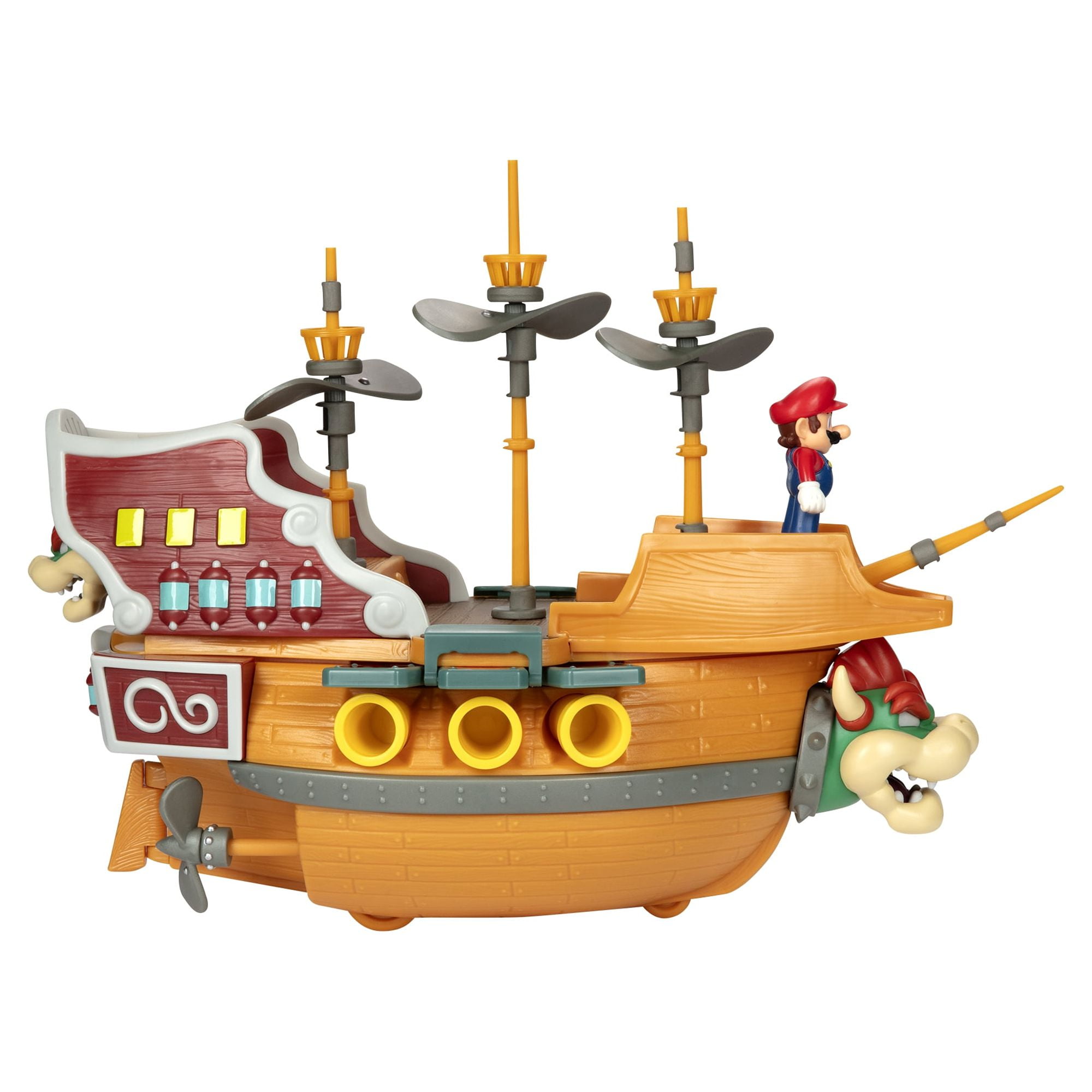 Super Mario Deluxe Bowser's Air Ship Playset with Mario Action Figure –  Authentic In-Game Sounds & Spinning Propellers Medium