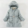 thumbnail image 2 of IVEYRTF Childrens Solid Color Winter Jacket with Large Hooded Collar and Bow Print Warm Thick Coat for Girls Casual Sports Top Kids Outerwear(Blue,9-10 Years), 2 of 5