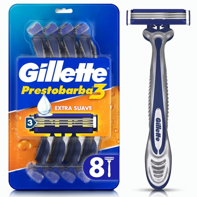 Rastrillo Gillette Prestobarba3 con 3 Hojas para Rasurar al Ras 8 pzas