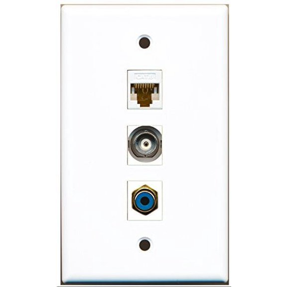 RiteAV - 1 Port RCA Blue and 1 Port BNC and 1 Port Cat6 Ethernet White Wall Plate