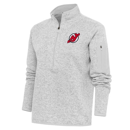 Women s Antigua Heather Gray New Jersey Devils Team Logo Fortune Quarter-Zip Jacket