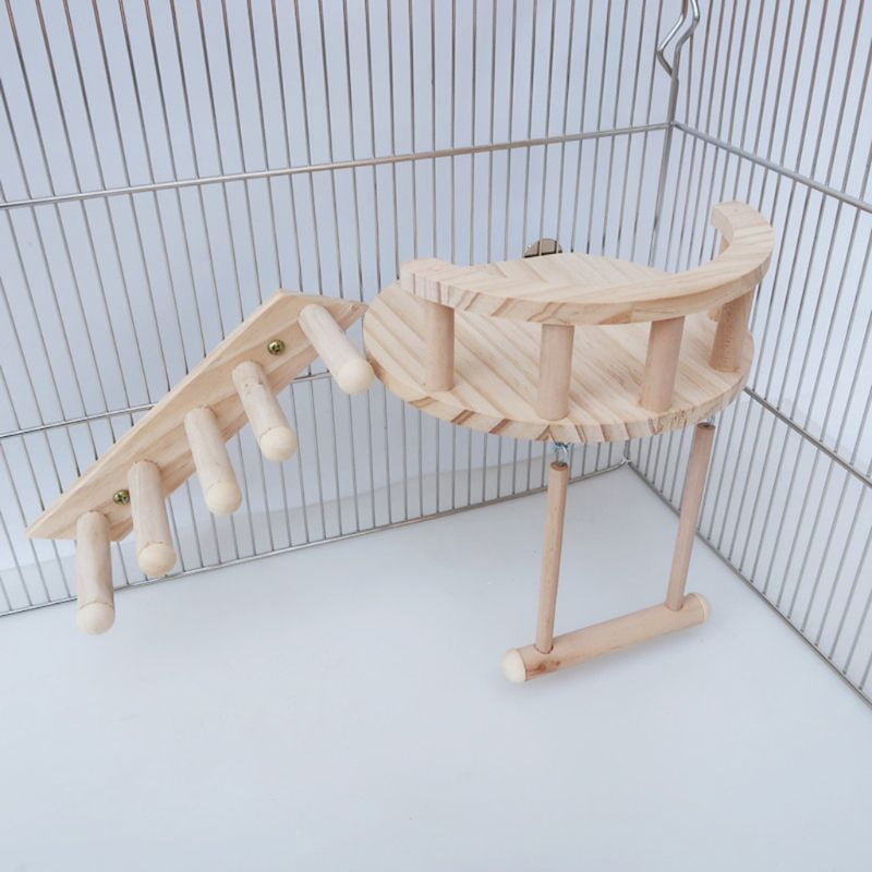 Hamster Climbing Toys for Cage Small Playground Natural Wood Swing Platform Ladder Chew Toy for Dwarf Hamsters