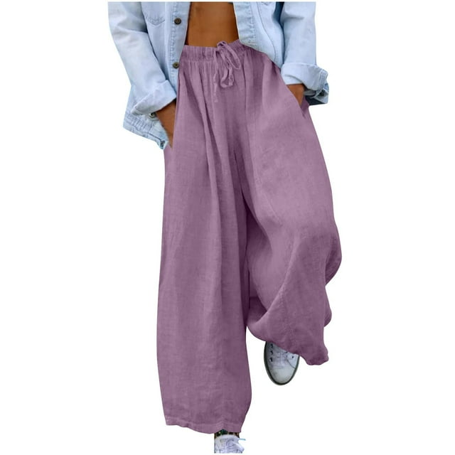ohmzyzo Mode Femmes Été Pantalon à Poches Décontracté Bandage Uni Pleine Longueur Pantalon