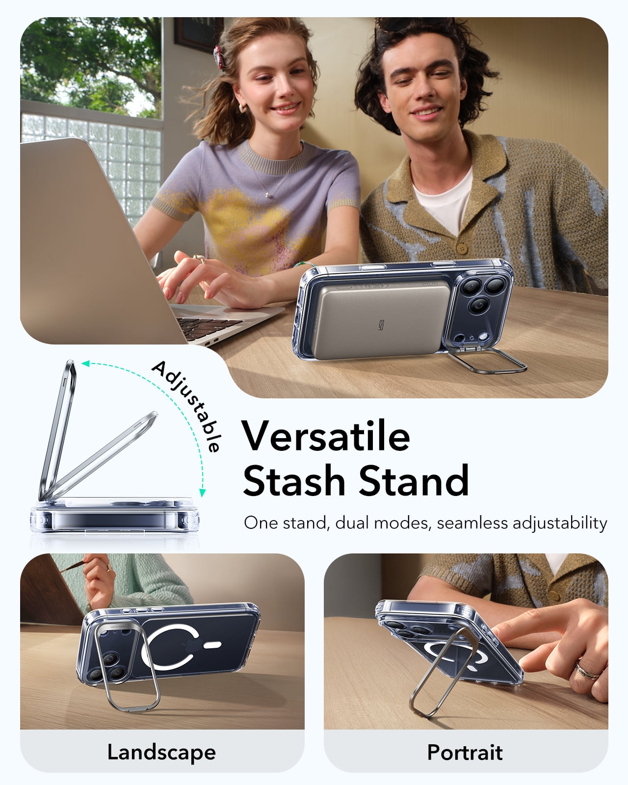 ESR Magnetic Case with Stash Stand Compatible with iPhone 17 Pro, Military-Grade Drop Protection & Camera Control Cover, MagSafe Compatible Scratch-Resistant, Clear