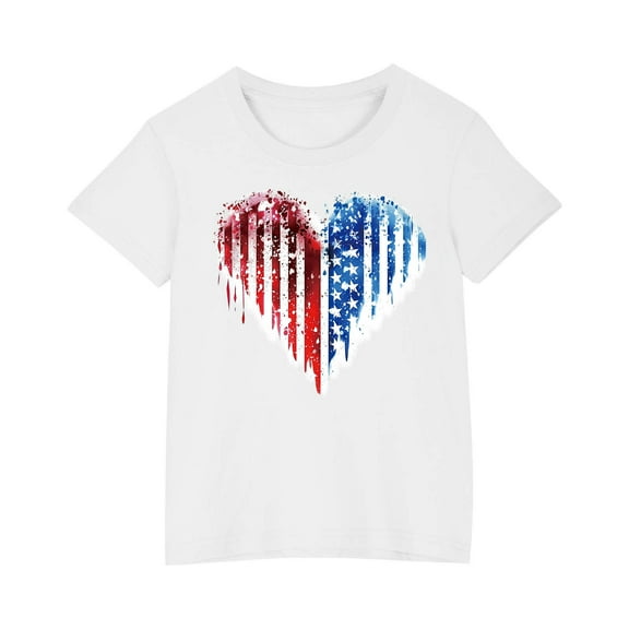 Kids Girls Casual Patriotic Tshirts Boys Cotton Tee Shirts Girls Independence Day American Flag Graphic Tees WhiteοΌ 3 Years