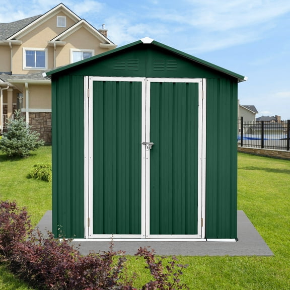 6×4 FT Outdoor Vertical Metal Storage Shed with Lockable Door Apex Roof for Backyard Patio Lawn,Green