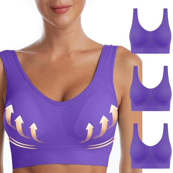 SBYOJLPB Women's Sexy Bra 3PC Ladies Traceless Comfortable No Steel Ring Breathable Gathering Bra Woman Underwear Purple 16(XXXXL)