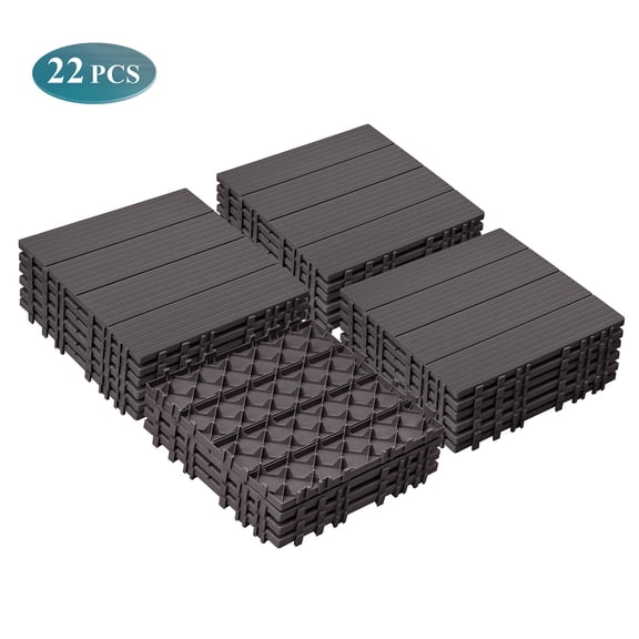 UMI Patio 22 Pack Dark brown Interlocking Plastic Deck Tiles,11.6 x 11.6 Inch Outdoor Patio Floor Tiles Waterproof Drainage Modular Flooring Tiles for Balcony,Garden,Backyard,Porch