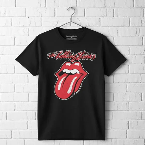 Rolling Stones Classic Logo Men's T Shirt (Black, AdultS)