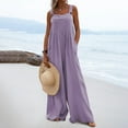 thumbnail image 2 of AOOCHASLIY Womens Jumpsuits Summer Clothes Fashion Women Casual Cold Shoulder Jumpsuit Solid Button Suspender Jumpsuits Wide Pocket Leg Pant, 2 of 8