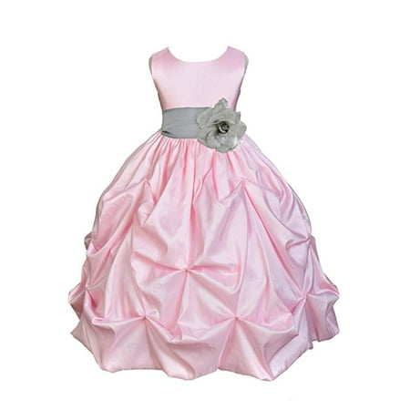 - Ekidsbridal Pink Satin Taffeta Pick-Up Bubble Flower Girl Dresses Junior Toddler Formal Special Occasions Wedding Pageant Dresses Ball Gown Dance Recital Reception Birthday Girl Party 301S