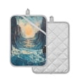 thumbnail image 2 of Two Pieces Of Square Heat Insulation Pad Oven Mitts 7x9.8 Inch Oven Microwave Kitchen Cooking Baking Beautiful Sun and Sea, 2 of 7
