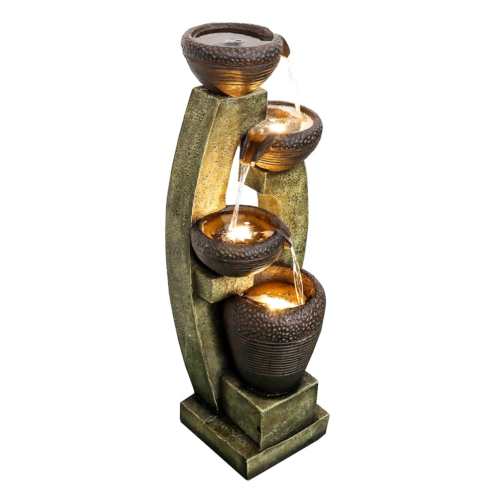 Watnature 40" H Outdoor Water Fountain - 4 Crocks Outdoor Modern Outdoor Waterfall with Contemporary Design for Garden, Patio, Deck, Porch, Backyard and Home Art Décor