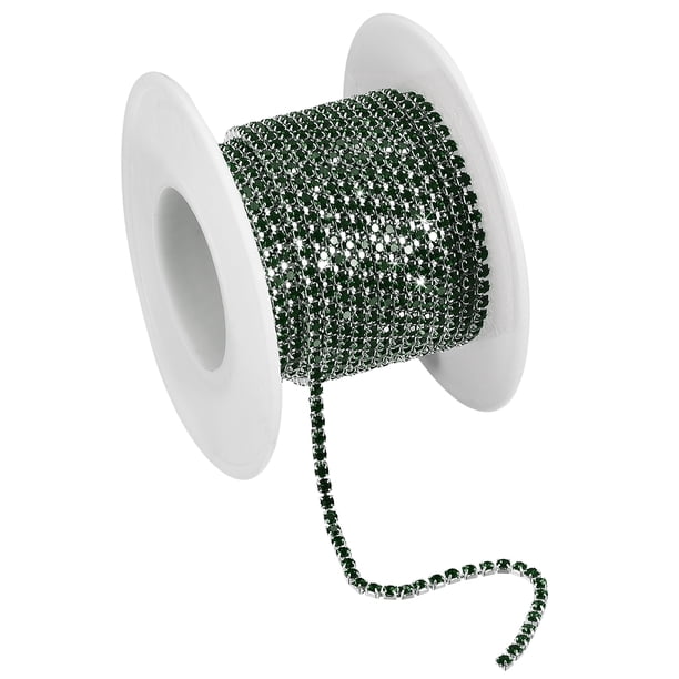 Cadena de cristal imitación Diamante Unique Bargains 3mm 5.5 Yardas adorno DIY Joyería Ropa Bolsos Zapatos decoración Plata Verde Oscuro