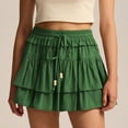 thumbnail image 2 of GJSYRH Shorts for Women Ruffled Tiered Pleated Mini Skirts Boho High Waist Flowy Comfy Tennis Golf Skorts Green S, 2 of 6