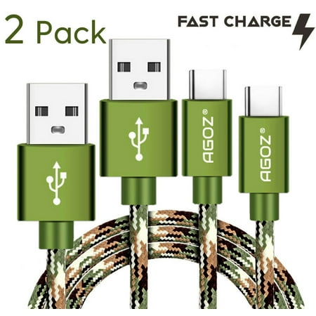 Agoz 2 Pack 6ft Camo Type-C USB FAST Charging Charger Cable for Samsung Galaxy S22, S21, S10+, S10, S10e, S9+, S9, S8+, S8, Note 10 10+/5G, Note 9 8, Fold, A02s, A10e A20, A13, A32, A42, A52, A53