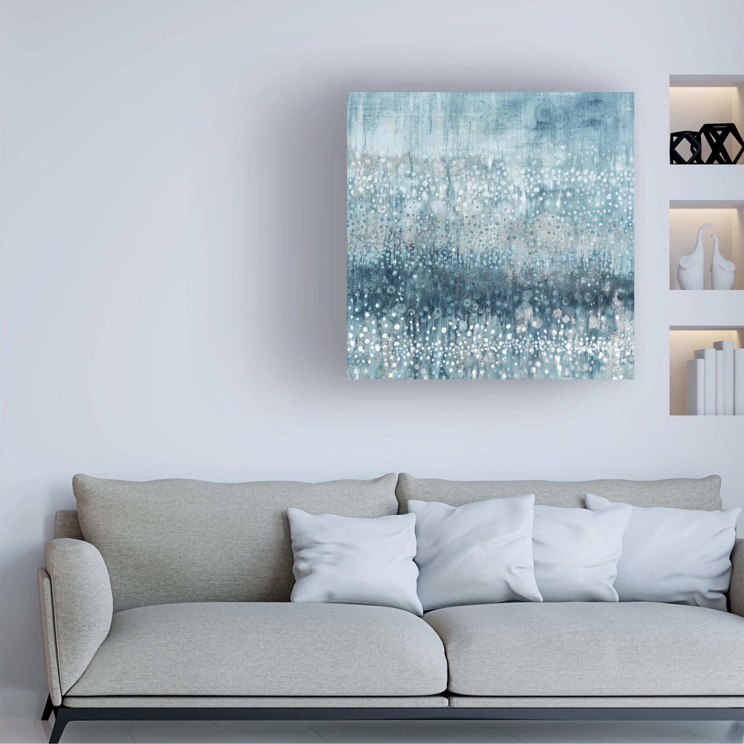 Danhui Nai 'Rain Abstract IV Blue Silver' Canvas Art