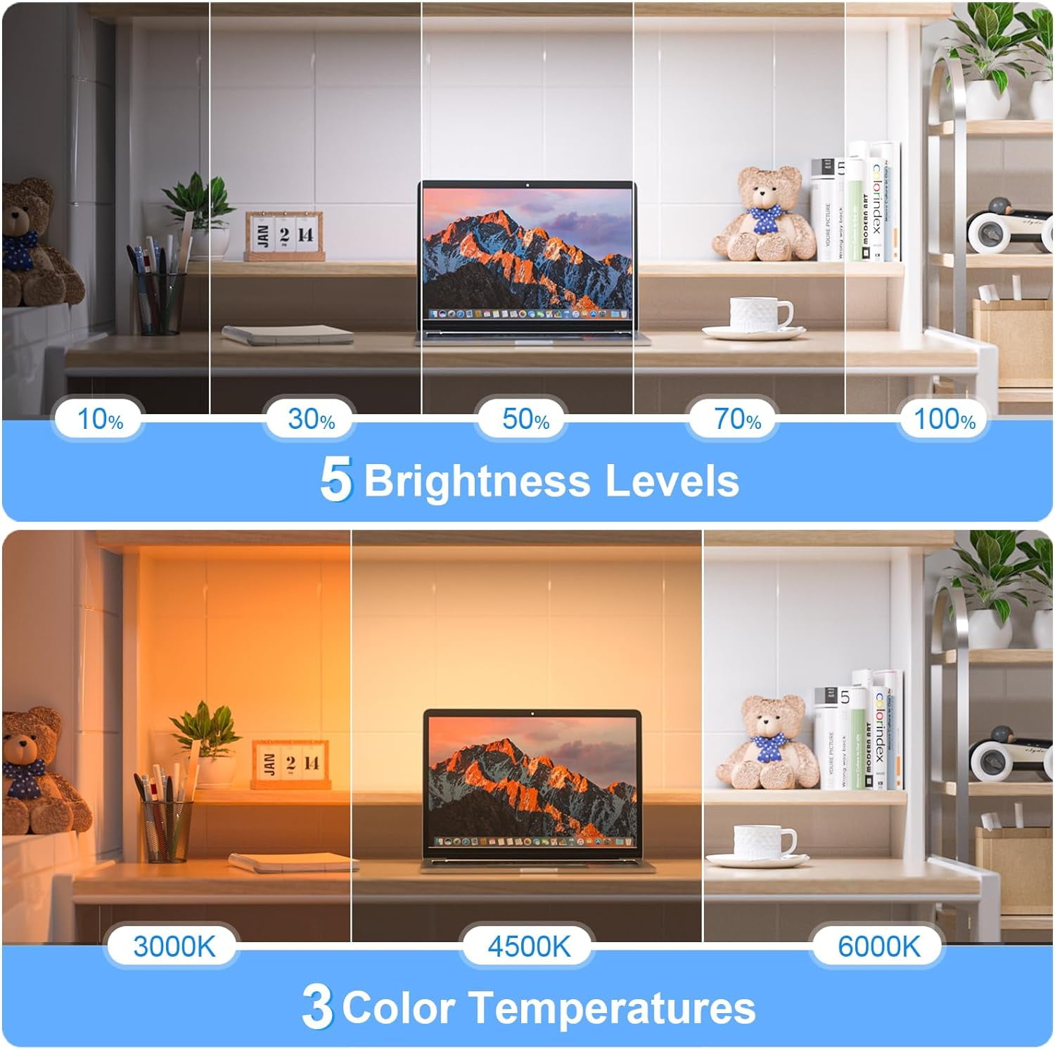 5W Mirror Lights with Remote Control,3 Colors Adjustable Makeup Light with 120 LED,2500mAh Rechargeable Under Cabinet Lighting Wireless,Magnetic Stick on Touch Light for Closet,Bunk Bed