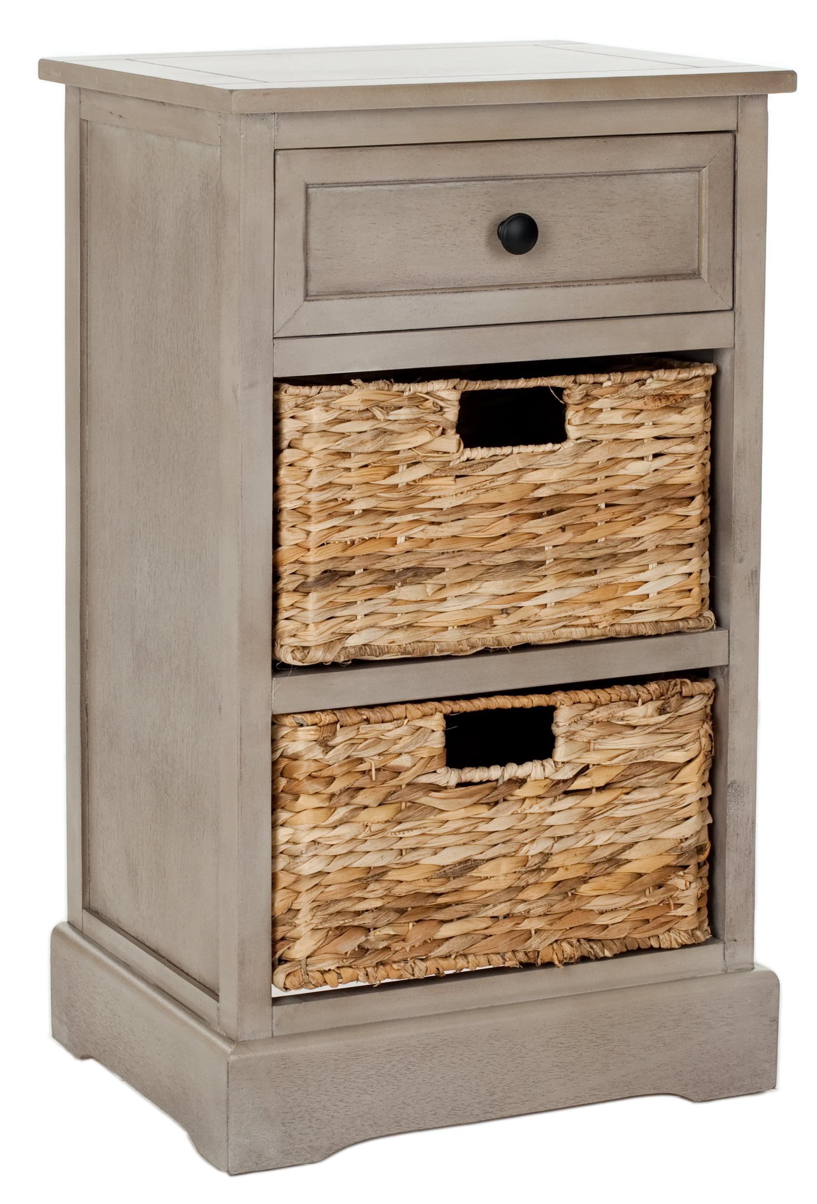 SAFAVIEH Carrie 1 Drawer Storage Side Table with 2 Baskets, Vintage Grey